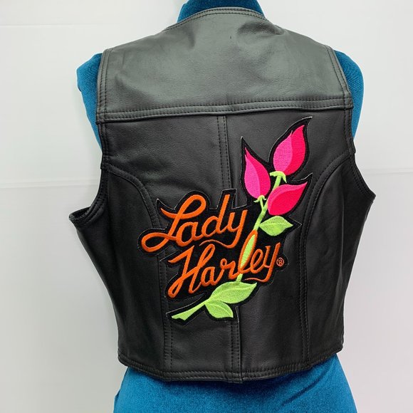 All American Rider Tops - All American Rider Vest Leather Harley Rose Small Vintage Embroidered